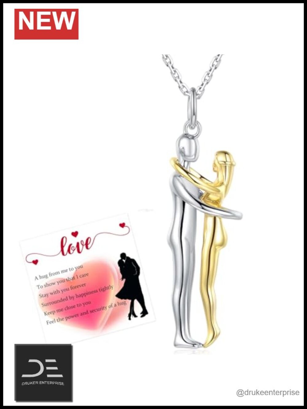 Sterling Silver Hug Pendant Necklace for Couples Women Jewelry Gift